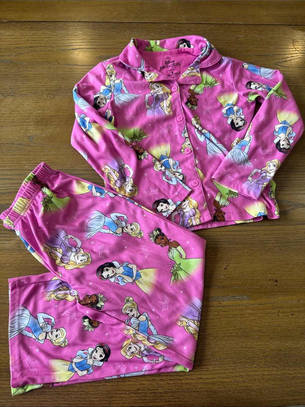 Disney Pink Princess Pajama Set with Multi-Princess Print Size 8